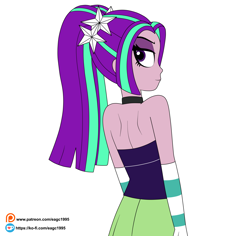 Size: 3785x3569 | Tagged: safe, artist:eagc7, aria blaze, human, equestria girls 10th anniversary, equestria girls, g4, my little pony equestria girls: rainbow rocks, back, bare shoulders, clothes, dress, female, high res, simple background, sleeveless, sleeveless dress, smiling, smirk, solo, strapless, white background