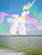 Size: 1440x1920 | Tagged: safe, anonymous editor, artist:90sigma, edit, princess celestia, alicorn, pony, g4, crown, female, folded wings, giant pony, giantess, giantlestia, highrise ponies, hoof shoes, irl, jewelry, looking at you, looking back, looking back at you, macro, mare, mountain, mountain range, peytral, photo, ponies in real life, regalia, scenery, smiling, solo, water, wings