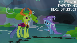 Size: 2000x1125 | Tagged: safe, edit, edited screencap, editor:quoterific, screencap, starlight glimmer, thorax, trixie, changedling, changeling, pony, unicorn, g4, to change a changeling, king thorax