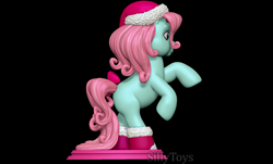 Size: 1760x1063 | Tagged: safe, minty, earth pony, pony, g3, 3d, 3d model, black background, bow, christmas, cute, hat, holiday, santa hat, simple background, solo, tail, tail bow