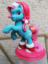 Size: 1536x2048 | Tagged: safe, minty, earth pony, pony, g3, 3d print, bow, christmas, cute, figure, hat, holiday, santa hat, solo, tail, tail bow