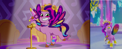 Size: 1734x710 | Tagged: safe, edit, edited screencap, screencap, pipp petals, pegasus, pony, bridlewoodstock (make your mark), bridlewoodstock (tell your tale), g5, my little pony: make your mark, my little pony: make your mark chapter 4, my little pony: tell your tale, spoiler:g5, spoiler:my little pony: make your mark, spoiler:my little pony: make your mark chapter 4, spoiler:my little pony: tell your tale, spoiler:mymc04e01, spoiler:tyts01e55, bridlewoodstock, colored wings, comparison, female, mare, multicolored wings, rainbow wings, wings