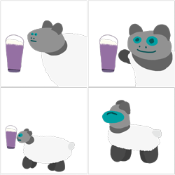 Size: 1254x1247 | Tagged: safe, artist:polofastter, oc, oc only, oc:sheep, sheep, amogus, among us, comic, drink, grimace shake, lineless, meme, milkshake, simple background, transparent background