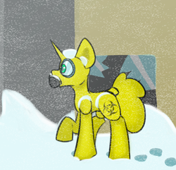 Size: 2172x2096 | Tagged: safe, artist:cotarsis, oc, oc only, pony, unicorn, hazmat suit, high res, sketch, snow, snowfall, solo, winter