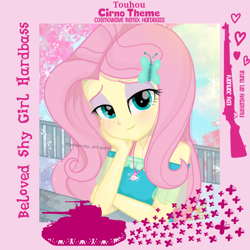 Size: 1280x1280 | Tagged: safe, artist:edy_january, artist:fluttershy_art.nurul, fluttershy, human, equestria girls, g4, my little pony equestria girls: better together, album, album cover, album parody, album:beloved shy girl, butterfly hairpin, cherry blossoms, cirno, cirno theme harbass (song), cosmowave, cosmowave hardbass, flower, flower blossom, fluttershy boho dress, geode of fauna, hardbass, japan, japanese, link in description, m1 garand, m4 sherman, magical geodes, music, solo, song, tank (vehicle), touhou