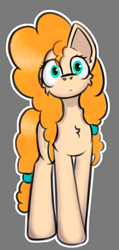 Size: 374x784 | Tagged: safe, artist:cotarsis, pear butter, earth pony, pony, g4, cheek fluff, chest fluff, female, gray background, looking at you, mare, outline, simple background, solo, standing, sticker, white outline