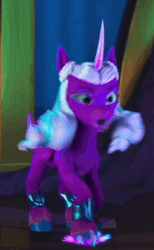 Size: 592x960 | Tagged: safe, screencap, opaline arcana, alicorn, pony, g5, my little pony: make your mark, my little pony: make your mark chapter 4, top remodel, spoiler:g5, spoiler:my little pony: make your mark, spoiler:my little pony: make your mark chapter 4, spoiler:mymc04e02, angry, animated, eyebrows, eyeshadow, female, fire, folded wings, frown, gif, looking down, magic, makeup, mare, open mouth, solo, stomp, teeth, wings