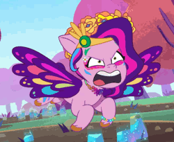 Size: 550x450 | Tagged: safe, screencap, pipp petals, pegasus, pony, bridlewoodstock (tell your tale), g5, my little pony: tell your tale, spoiler:g5, spoiler:my little pony: tell your tale, spoiler:tyts01e55, angry, animated, bridlewood, charge, female, flying, mare, open mouth, solo, youtube link