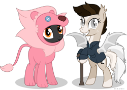 Size: 5984x4269 | Tagged: safe, artist:suramii, oc, oc only, oc:cuddy, oc:night vision, bat pony, pegasus, pony, absurd resolution, animal costume, clothes, costume, duo, duo female, female, gregory house, house m.d., lion (steven universe), lion costume, mare, nightmare night costume, simple background, steven universe, transparent background