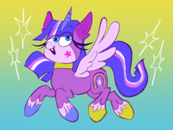 Size: 1600x1200 | Tagged: safe, artist:msponies, twilight sparkle, alicorn, cat, cat pony, hybrid, original species, pony, unicorn, g4, colored hooves, fusion, fusion:twilight sparkle, fusion:unikitty, gradient background, hybrid fusion, lego, solo, spread wings, the lego movie, unikitty, wings