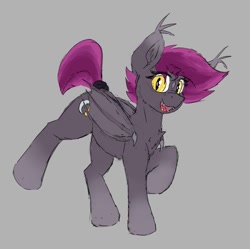 Size: 674x671 | Tagged: safe, artist:reddthebat, oc, oc only, oc:selena (reddthebat), bat pony, pony, bat pony oc, cute, cute little fangs, fangs, female, gray background, looking at you, mare, open mouth, open smile, simple background, smiling, smiling at you, solo