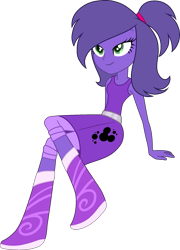 Size: 1311x1821 | Tagged: safe, artist:muhammad yunus, oc, oc:violetta cuddles belle, human, equestria girls, g4, base used, bedroom eyes, boots, female, ponytail, shoes, simple background, sitting, smiling, solo, transparent background