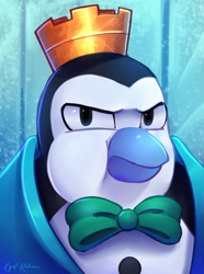 Size: 1803x2427 | Tagged: safe, artist:opal_radiance, king charlatan, bird, penguin, baby it's cold outside, g1, my little pony 'n friends, bowtie, clothes, crown, jewelry, male, regalia, solo, tuxedo