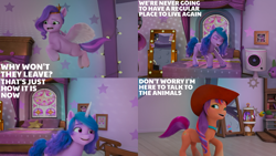Size: 2000x1125 | Tagged: safe, edit, edited screencap, editor:quoterific, screencap, izzy moonbow, pipp petals, sunny starscout, earth pony, pegasus, pony, unicorn, g5, my little pony: make your mark, my little pony: make your mark chapter 2, the cutie mark mix-up, spoiler:g5, spoiler:my little pony: make your mark, spoiler:my little pony: make your mark chapter 2, spoiler:mymc02e05, comic, crystal brighthouse, dialogue, female, mane stripe sunny, mare, screencap comic, swapped cutie marks