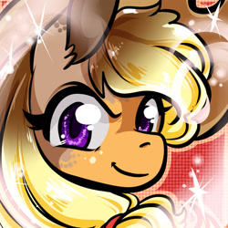 Size: 1280x1280 | Tagged: safe, artist:xizana, applejack, earth pony, pony, g4, bust, furry to pony, looking at you, portrait, smiling, solo, transformation