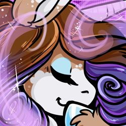Size: 1050x1050 | Tagged: safe, artist:xizana, rarity, pony, unicorn, g4, :3, bust, colored hooves, eyes closed, furry to pony, portrait, solo, transformation, unshorn fetlocks