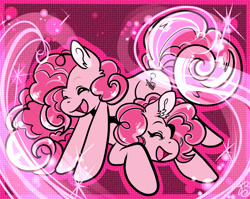 Size: 2152x1712 | Tagged: safe, artist:xizana, pinkie pie, earth pony, pony, g4, duo, eyes closed, furry to pony, open mouth, open smile, post-transformation, self paradox, self ponidox, side hug, smiling, transformation, transformation sequence