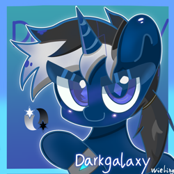 Size: 2048x2048 | Tagged: safe, artist:weiling, oc, oc only, oc:dark galaxy, pony, unicorn, blushing, bust, cute, female, high res, mare, raised hoof, simple background, solo