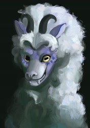 Size: 2480x3508 | Tagged: safe, artist:toisanemoif, oc, oc only, oc:prometheus, draconequus, llama, bust, chest fluff, high res, looking at you, male, portrait, simple background, smiling, wool