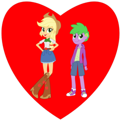 Size: 800x800 | Tagged: safe, artist:rupahrusyaidi, artist:thecheeseburger, edit, applejack, spike, human, equestria girls, g4, converse, crossed legs, duo, female, hand in pocket, human spike, humanized, male, ship:applespike, shipping, shipping heart, shoes, straight