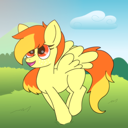 Size: 2000x2000 | Tagged: safe, artist:snowcario, oc, oc only, oc:lemon drop, pegasus, pony, female, freckles, high res, running, solo, wings