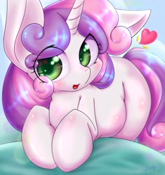 Size: 3845x4096 | Tagged: safe, artist:zemlya, sweetie belle, pony, unicorn, g4, blushing, cute, diasweetes, female, heart, open mouth, solo