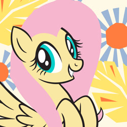Size: 1000x1000 | Tagged: safe, fluttershy, pegasus, pony, g4, official, abstract background, avatar, bust, female, gritted teeth, looking at you, mare, profile picture, raised hooves, smiling, smiling at you, solo, spread wings, teeth, three quarter view, wings