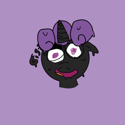 Size: 1378x1378 | Tagged: safe, artist:hexals, oc, oc only, oc:peppaline hequeeb, pony, unicorn, 1000 hours in ms paint, glasses, melting, purple background, purple eyes, purple mane, simple background, solo