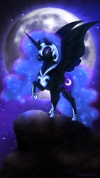 Size: 1242x2208 | Tagged: safe, artist:amynthaa, nightmare moon, alicorn, pony, g4, female, makeup, moon, night, solo, spread wings, stars, wings