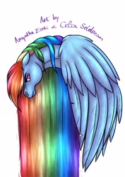 Size: 2480x3508 | Tagged: safe, artist:amynthaa, rainbow dash, pegasus, pony, g4, female, high res, long mane, simple background, solo, white background