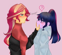 Size: 1170x1042 | Tagged: safe, artist:sunayan, sci-twi, sunset shimmer, twilight sparkle, human, equestria girls, g4, duo, female, lesbian, ship:sci-twishimmer, ship:sunsetsparkle, shipping, simple background