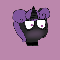 Size: 1280x1280 | Tagged: safe, artist:hexals, oc, oc only, oc:hexaline equeeb, pony, unicorn, 1000 hours in ms paint, bags under eyes, blushing, purple background, purple eyes, purple mane, simple background, solo