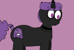 Size: 2203x1480 | Tagged: safe, artist:hexals, oc, oc only, oc:hexaline equeeb, pony, unicorn, 1000 hours in ms paint, bags under eyes, glasses, purple background, purple eyes, purple mane, simple background, solo, tail, tail wrap