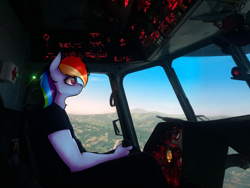 Size: 2560x1920 | Tagged: safe, artist:colourwave, rainbow dash, anthro, g4, cockpit, equine, helicopter, irl, mi-8, photo, pilot, pilot dash, ponified, real life background, solo