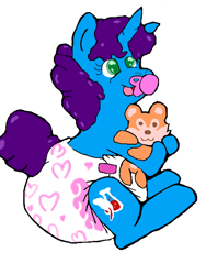 Size: 442x587 | Tagged: safe, artist:cavewolfphil, oc, oc only, oc:vitriol ink, fox, pony, unicorn, diaper, diaper fetish, female, fetish, mare, non-baby in diaper, pacifier, plushie, poofy diaper, simple background, sitting, smiling, white background