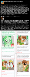 Size: 1280x3222 | Tagged: safe, artist:askbritanniamlp, oc, oc:britannia, oc:coffee talk, oc:merriweather, bird, parrot, pony, g4, cookie, female, food, magic, mare, newspaper