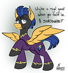 Size: 935x1002 | Tagged: safe, artist:whirlwindflux, flash sentry, pegasus, pony, equestria girls 10th anniversary, g4, male, shadowbolts, shadowbolts uniform, solo, stallion