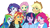 Size: 1920x1080 | Tagged: safe, artist:calibykitty, artist:metaruscarlet, applejack, fluttershy, pinkie pie, rainbow dash, rarity, spike, sunset shimmer, twilight sparkle, dog, human, equestria girls 10th anniversary, equestria girls, g4, bowtie, clothes, collaboration, colored, colored pupils, group photo, humane five, humane seven, humane six, simple background, smiling, spike the dog, transparent background