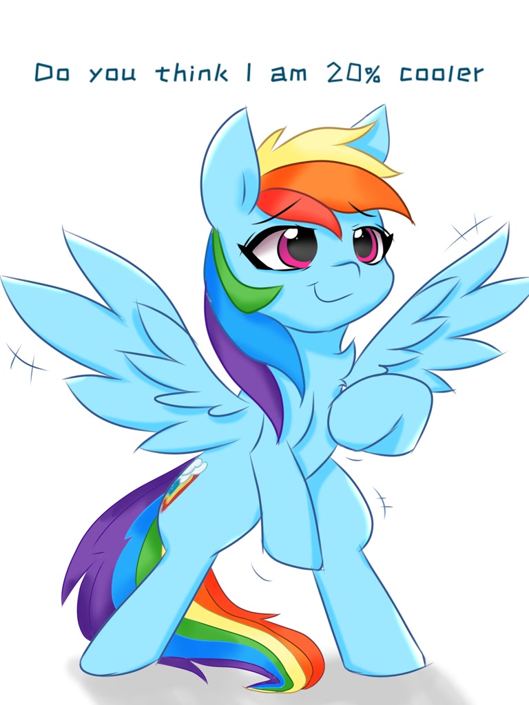 [20% cooler,awesome,bipedal,confident,cute,high res,pegasus,pony,rainbow dash,safe,simple background,solo,standing,white background,wings,smiling,spread wings,standing on two hooves,artist:twiliset]