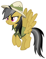Size: 6751x8654 | Tagged: safe, artist:andoanimalia, daring do, pegasus, pony, daring doubt, g4, absurd resolution, clothes, cute, daring dorable, female, flying, hat, mare, pith helmet, shirt, simple background, smiling, smirk, solo, spread wings, tomboy, transparent background, vector, wings