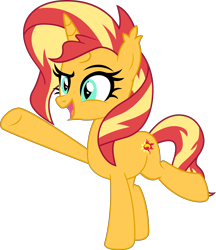 Size: 4537x5256 | Tagged: safe, artist:surprisepi, sunset shimmer, bat pony, bat pony unicorn, hybrid, pony, unicorn, wingless bat pony, equestria girls 10th anniversary, equestria girls, g4, absurd resolution, base used, bat ponified, female, horn, mare, open mouth, race swap, raised hoof, shimmerbat, simple background, solo, transparent background, vector, wingless
