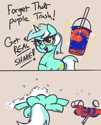 Size: 2000x2480 | Tagged: safe, artist:t72b, lyra heartstrings, pony, unicorn, g4, 2 panel comic, bubble, comic, crossing the memes, dead, female, foaming at the mouth, grimace shake, grimderp, high res, l.u.l.s., levitation, looking at you, magic, mare, meme, solo, telekinesis, text, tide pods, too dumb to live