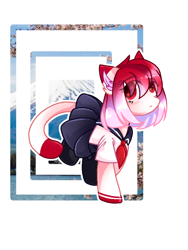 Size: 720x960 | Tagged: safe, artist:diniarvegafinahar, cat, cat pony, hybrid, original species, pony, clothes, ear fluff, eye clipping through hair, female, japan, mare, nation ponies, ponified, shirt, simple background, skirt, solo, uniform, white background