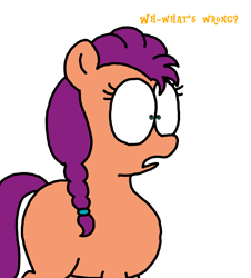 Size: 3023x3351 | Tagged: safe, artist:professorventurer, sunny starscout, earth pony, pony, series:ask pippamena: bonus content, g5, confused, hair tie, high res, simple background, text, white background