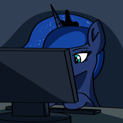 Size: 1000x1000 | Tagged: safe, artist:artevi, princess luna, alicorn, pony, g4, atg 2023, computer, newbie artist training grounds, solo