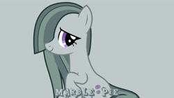 Size: 1920x1080 | Tagged: safe, artist:cheezedoodle96, edit, editor:jaredking779, marble pie, earth pony, pony, g4, cute, female, gray background, hair over one eye, marblebetes, mare, simple background, solo