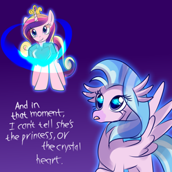 Size: 3800x3800 | Tagged: artist needed, safe, princess cadance, silverstream, alicorn, hippogriff, pony, g4, crystal heart, eye reflection, female, gradient background, high res, reflection