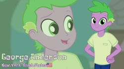 Size: 3410x1920 | Tagged: safe, artist:edy_january, artist:georgegarza01, spike, human, equestria girls, g4, alternate name, clothes, denim, hand on hip, human spike, humanized, jeans, looking at you, male, pants, shirt, smiling, smiling at you, solo, vector used