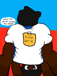 Size: 512x680 | Tagged: safe, artist:cavewolfphil, oc, pony, abdl, clean diaper, diaper, diaper butt, diaper fetish, diapered, fetish, male, non-baby in diaper, poofy diaper, prank, rear view, simple background, speech bubble, stallion, sticky note, tail, tail hole, tape