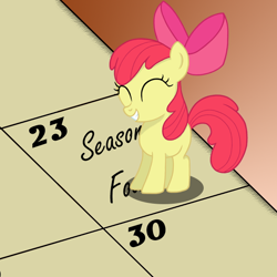 Size: 574x574 | Tagged: safe, artist:lifesharbinger, apple bloom, earth pony, pony, g4, ^^, apple bloom's bow, bow, calendar, eyes closed, female, filly, foal, hair bow, smiling, solo